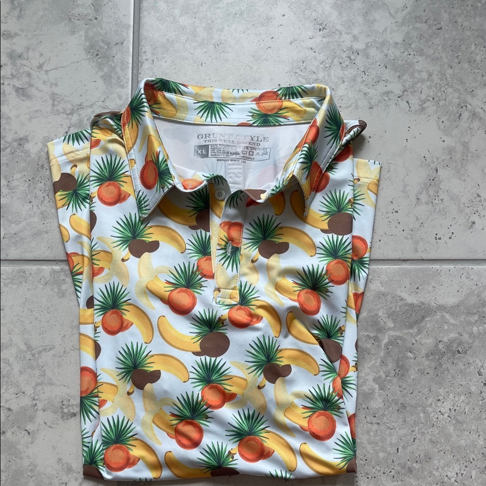 Grunt Style White Fruit Print Polo